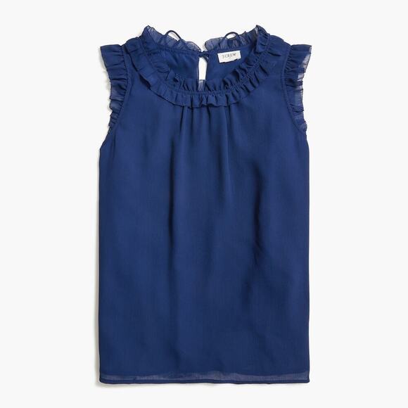 J. Crew Factory Women's Ruffleneck Crinkle Top BY441 Antique Navy Size S NWT